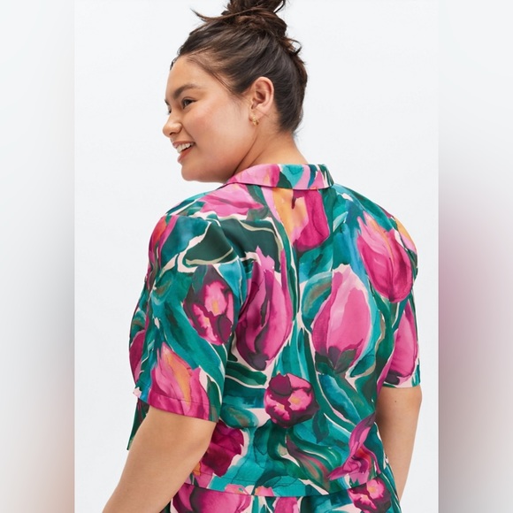 Fabletics Button Down Pajama Top-Painted Tulips-Size 2X-New with Tags - Picture 2 of 10